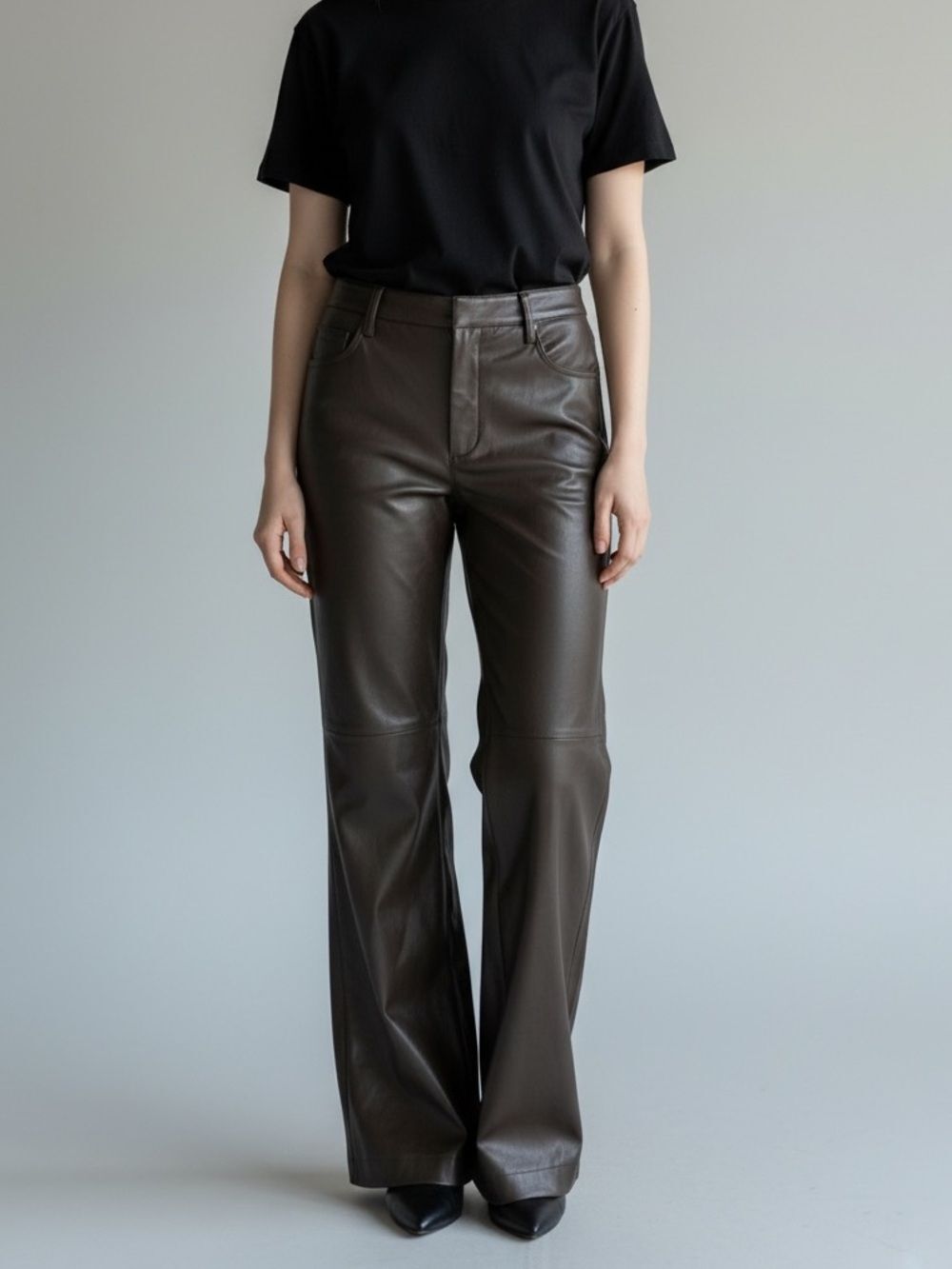 Ruti Womens Size 10 12 Espresso Brown Vegan Leather Wide Leg Trouser Pants 31 In
